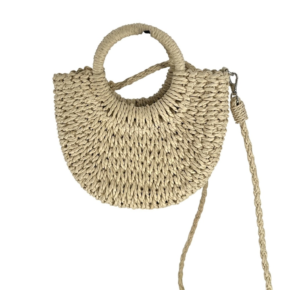 Unbranded Straw Woven Crossbody Bag Round Handle Natural Boho Beach Tropical